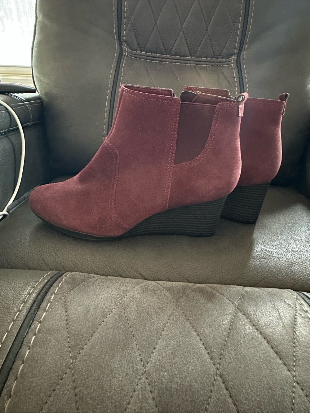 Clarks artisan Wine Suede Wedge Ankle Booties